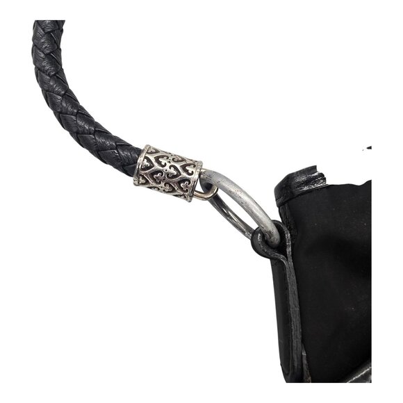 Brighton Black Nylon Patent Leather Trim Hobo Shoulder Bag Braided Strap Pockets - Picture 12 of 16